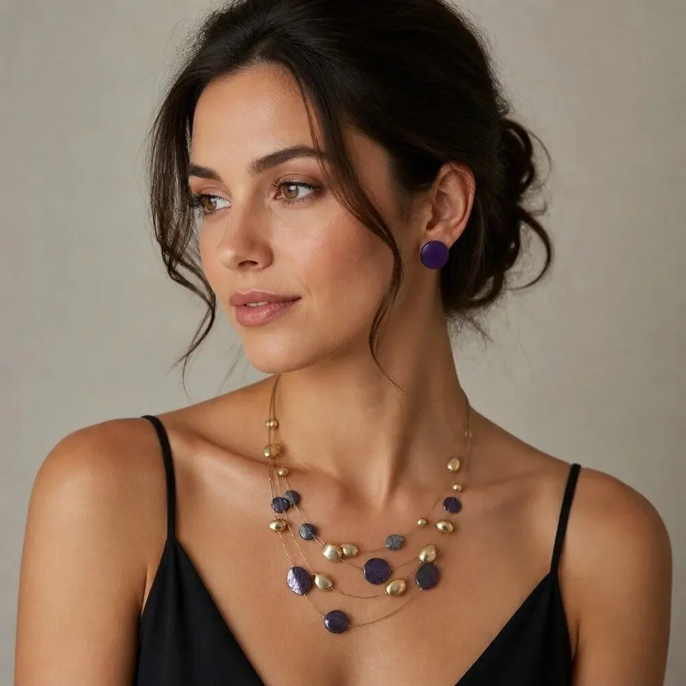Retired Premier Designs 3-Strand Gold Layering Necklace Dual Earring Curated Set